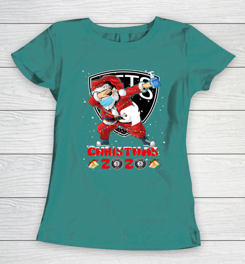 Brooklyn Nets Funny Santa Claus Dabbing Christmas 2020 NBA Women's T-Shirt 10