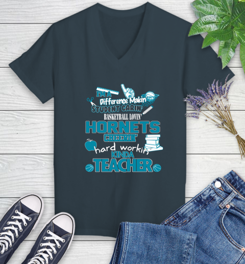 Charlotte Hornets NBA I'm A Difference Making Student Caring Basketball Loving Kinda Teacher Women's V-Neck T-Shirt 8