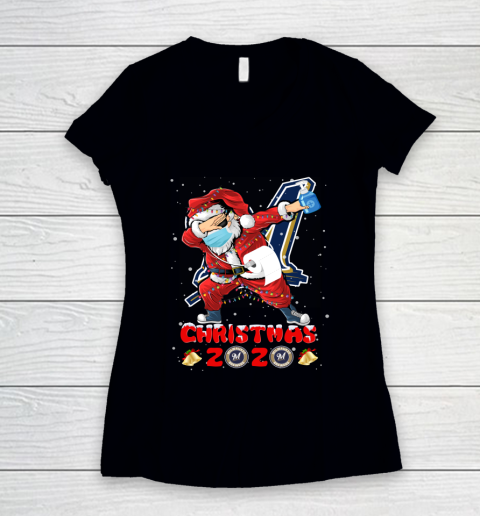 Milwaukee Brewers Funny Santa Claus Dabbing Christmas 2020 MLB Women's V-Neck T-Shirt