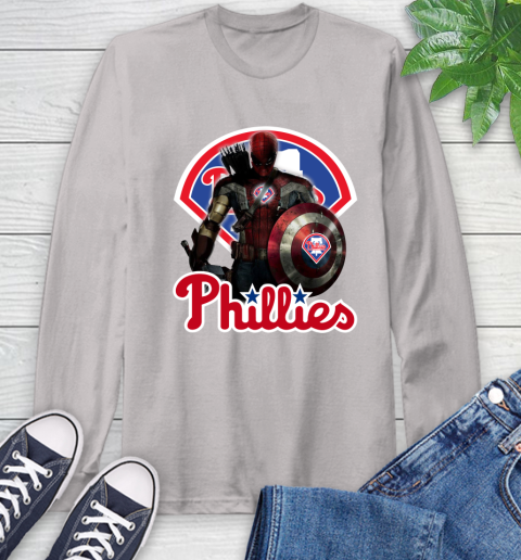 MLB Captain America Thor Spider Man Hawkeye Avengers Endgame Baseball Philadelphia Phillies Long Sleeve T-Shirt 12