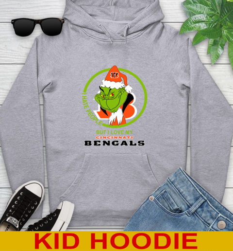 Cincinnati Bengals NFL Christmas Grinch I Hate People But I Love My Favorite Football Team Youth Hoodie 6
