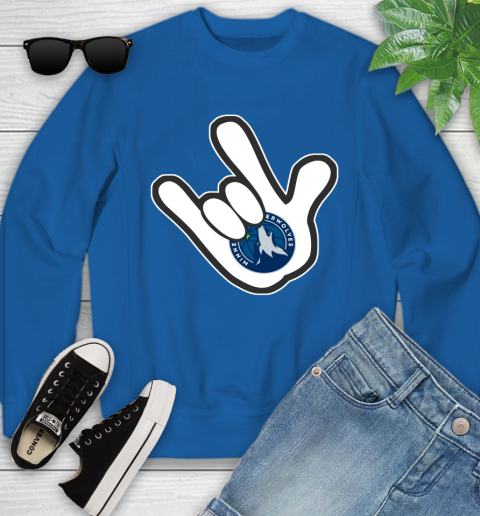 Minnesota Timberwolves NBA Basketball Mickey Rock Hand Disney Youth Sweatshirt 8