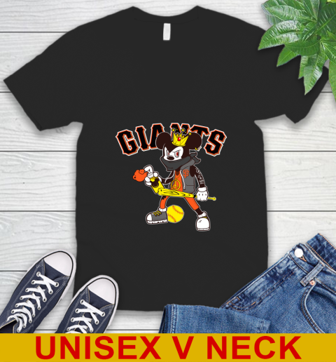 San Francisco Giants MLB Baseball Mickey Peace Sign Sports V-Neck T-Shirt - Image 3