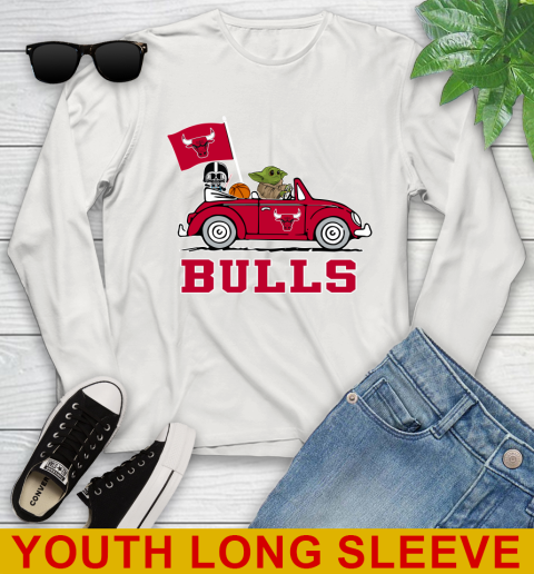 NBA Basketball Chicago Bulls Darth Vader Baby Yoda Driving Star Wars Shirt Youth Long Sleeve 12
