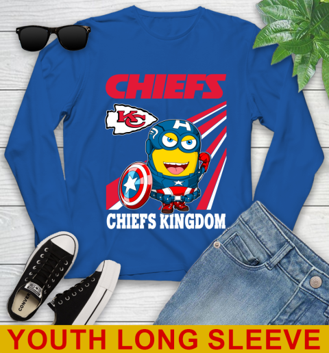 NFL Football Kansas City Chiefs Captain America Marvel Avengers Minion Shirt Youth Long Sleeve 10