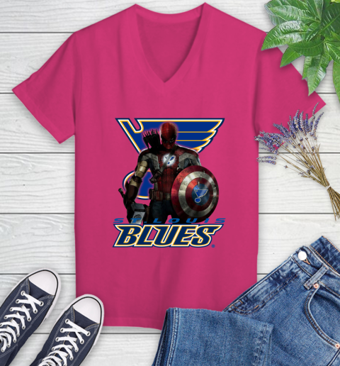 NHL Captain America Thor Spider Man Hawkeye Avengers Endgame Hockey St.Louis Blues Women's V-Neck T-Shirt 9