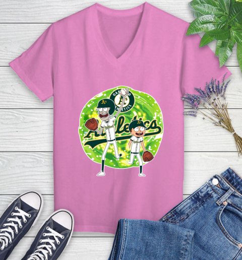 MLB Oakland Athletics Rick And Morty Baseball Sports Women's V-Neck T-Shirt 14