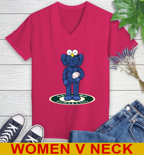 MLB Baseball Oakland Athletics Kaws Bff Blue Figure Shirt Women's V-Neck T-Shirt 10