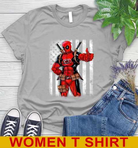 NHL Hockey Carolina Hurricanes Deadpool American Flag Shirt Women's T-Shirt 5