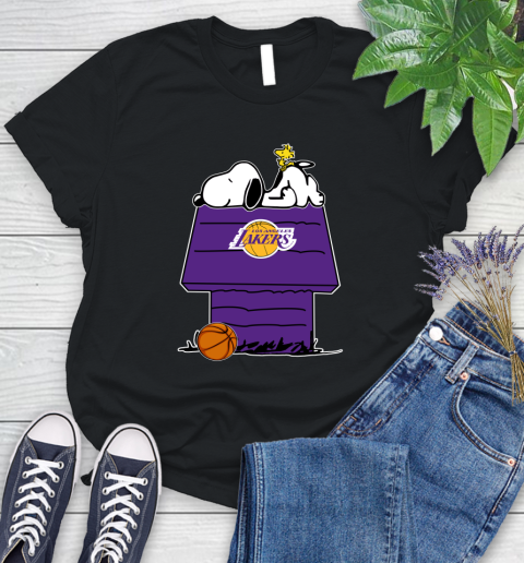 Los Angeles Lakers NBA Basketball Snoopy Woodstock The Peanuts Movie Women's T-Shirt 2
