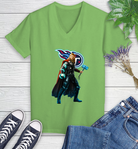 NFL Thor Avengers Endgame Football Tennessee Titans Women's V-Neck T-Shirt 11