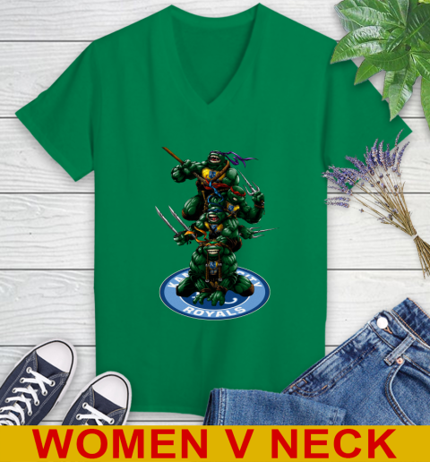 MLB Baseball Kansas City Royals Teenage Mutant Ninja Turtles Shirt Women's V-Neck T-Shirt 6