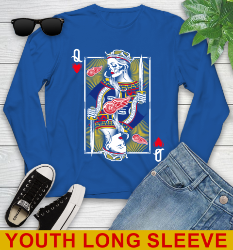 NHL Hockey Detroit Red Wings The Queen Of Hearts Card Shirt Youth Long Sleeve 10