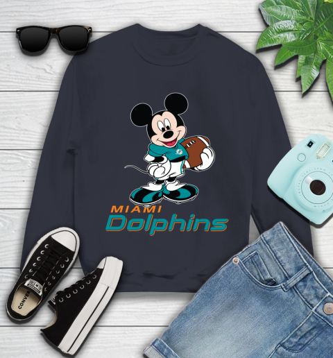 NFL Football Miami Dolphins Cheerful Mickey Mouse Shirt Youth Sweatshirt 3
