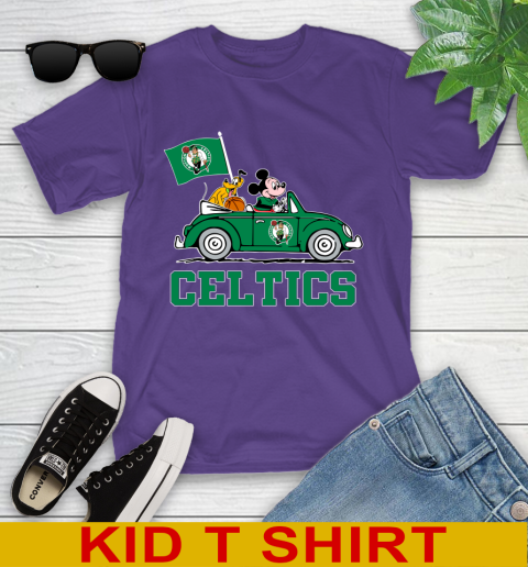 NBA Basketball Boston Celtics Pluto Mickey Driving Disney Shirt Youth T-Shirt 4