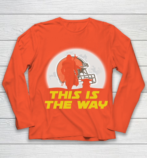 Cleveland Browns NFL Football Star Wars Yoda And Mandalorian This Is The Way Youth Long Sleeve 3