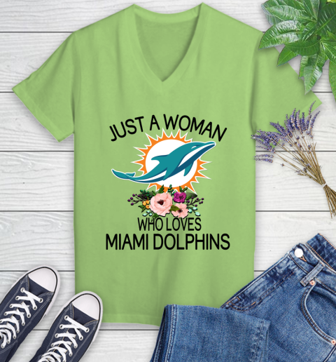 NFL Just A Woman Who Loves Miami Dolphins Football Sports Women's V-Neck T-Shirt 6