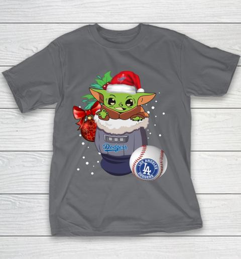 Los Angeles Dodgers Christmas Baby Yoda Star Wars Funny Happy MLB Youth T-Shirt 7