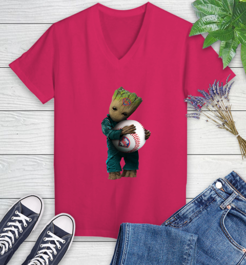 MLB Groot Guardians Of The Galaxy Baseball Sports Philadelphia Phillies Women's V-Neck T-Shirt 9
