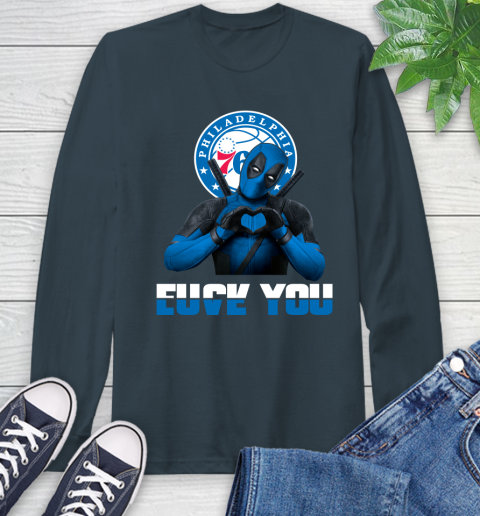 NBA Philadelphia 76ers Deadpool Love You Fuck You Basketball Sports Long Sleeve T-Shirt 9