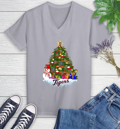 Detroit Tigers Merry Christmas MLB Baseball Sports Women's V-Neck T-Shirt 4
