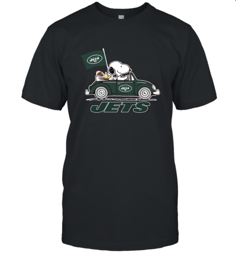 Snoopy And Woodstock Ride The New York Jets Car NFL Unisex Jersey Tee