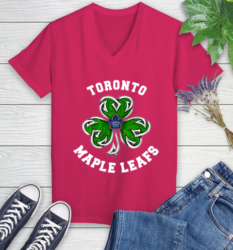 NHL Toronto Maple Leafs Three Leaf Clover St Patrick's Day Hockey Sports Women's V-Neck T-Shirt 9