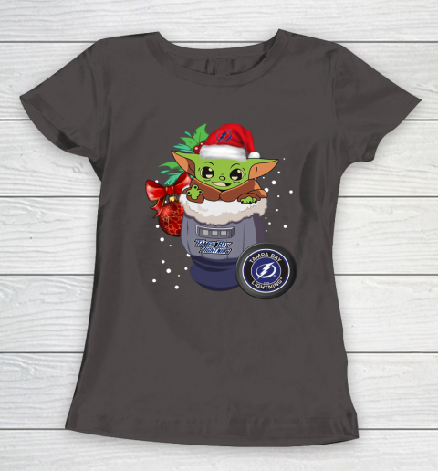 Tampa Bay Lightning Christmas Baby Yoda Star Wars Funny Happy NHL Women's T-Shirt 8
