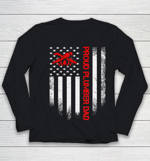 Father gift shirt Vintage USA American Flag Proud Plumber Dad Distressed Funny T Shirt Youth Long Sleeve