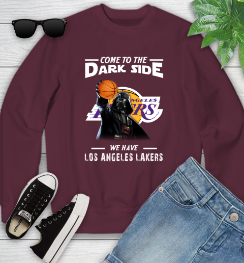 NBA Come To The Dark Side We Have Los Angeles Lakers Star Wars Darth Vader Basketball Youth Sweatshirt 4