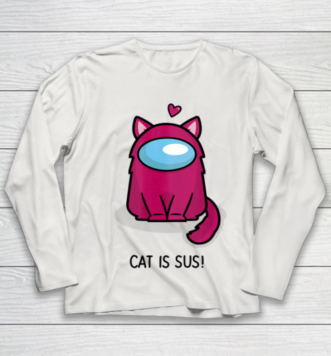 Among Us Game Shirt Cute Cat Astronaut Among me or us Nerdy Girl Gamer Youth Long Sleeve 8