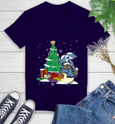 Memphis Grizzlies NBA Basketball Cute Tonari No Totoro Christmas Sports Women's V-Neck T-Shirt 3