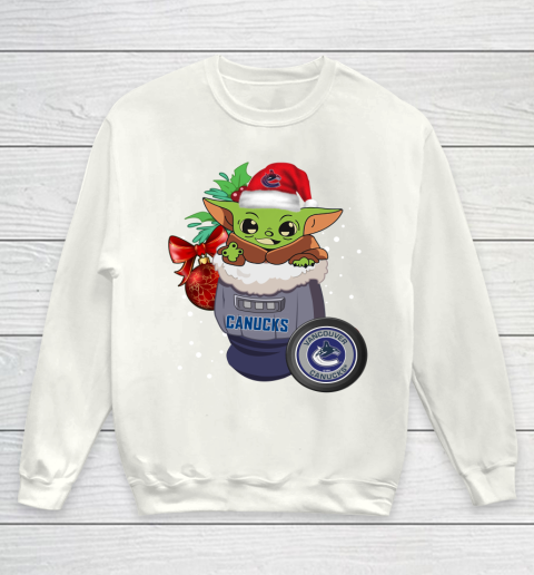 Vancouver Canucks Christmas Baby Yoda Star Wars Funny Happy NHL Youth Sweatshirt 2