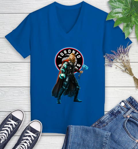 NBA Thor Avengers Endgame Basketball Toronto Raptors Women's V-Neck T-Shirt 10