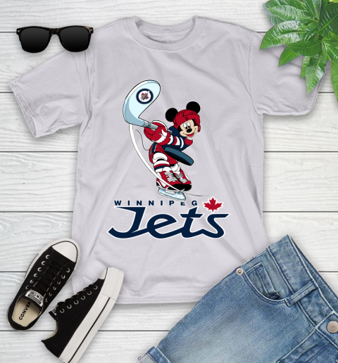 NHL Hockey Winnipeg Jets Cheerful Mickey Mouse Shirt Youth T-Shirt 4