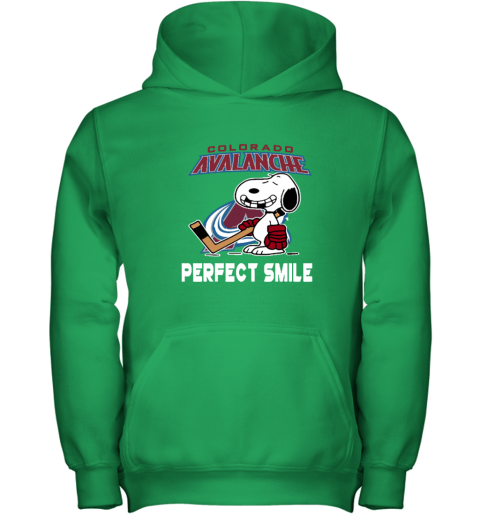 ve84 colorado avalanche snoopy perfect smile the peanuts youth hoodie 43 front irish green