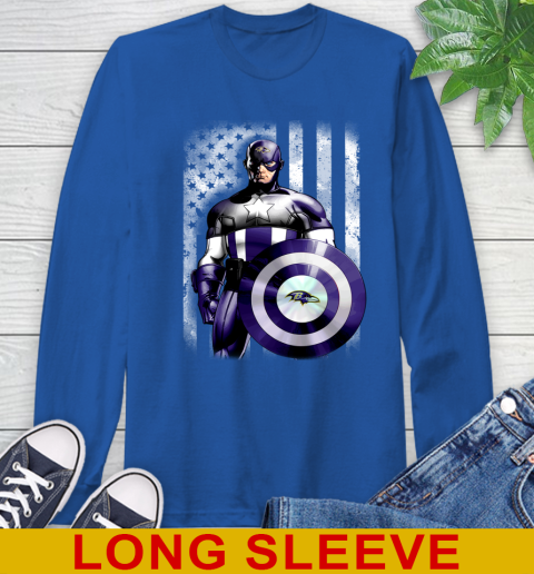 Baltimore Ravens NFL Football Captain America Marvel Avengers American Flag Shirt Long Sleeve T-Shirt 11