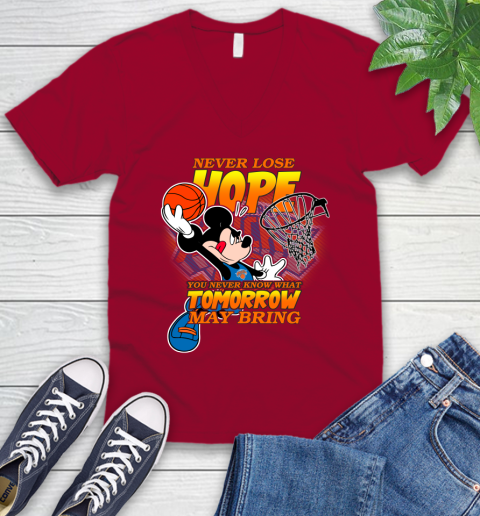New York Knicks NBA Basketball Mickey Disney Never Lose Hope V-Neck T-Shirt 7