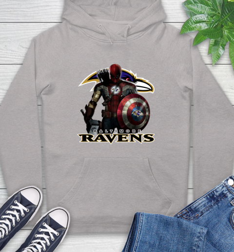 NFL Captain America Thor Spider Man Hawkeye Avengers Endgame Football Baltimore Ravens Hoodie 12