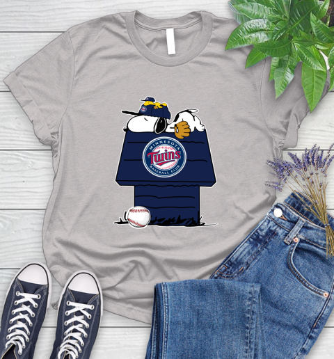 MLB Minnesota Twins Snoopy Woodstock The Peanuts Movie Baseball T Shirt Women's T-Shirt 10