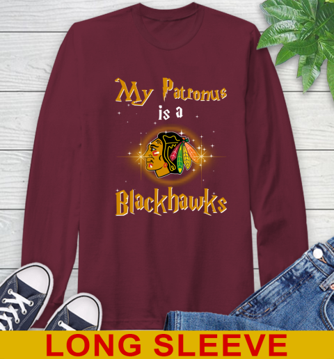 NHL Hockey Harry Potter My Patronus Is A Chicago Blackhawks Long Sleeve T-Shirt 7