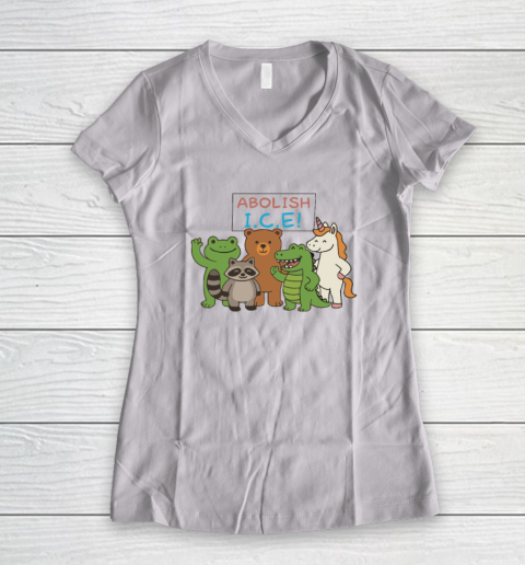 Abolish ICE Frog Unicorn Raccoon Bear Dinosaur Protest Women's V-Neck T-Shirt