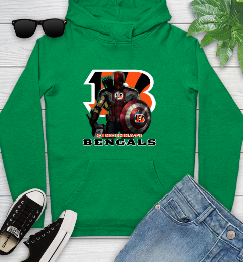 NFL Captain America Thor Spider Man Hawkeye Avengers Endgame Football Cincinnati Bengals Youth Hoodie 7