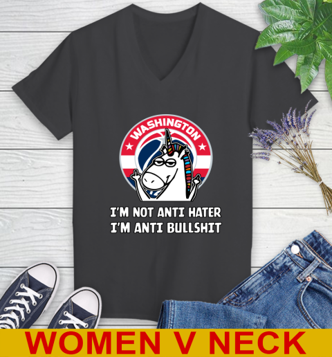 Washington Wizards NBA Basketball Unicorn I'm Not Anti Hater I'm Anti Bullshit Women's V-Neck T-Shirt 9