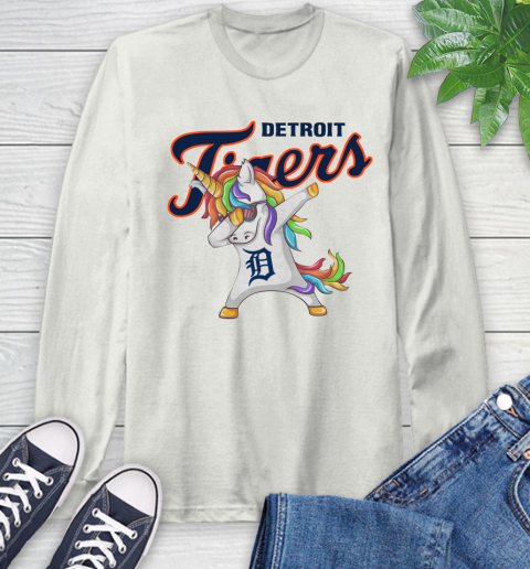 Detroit Tigers MLB Baseball Funny Unicorn Dabbing Sports Long Sleeve T-Shirt 12