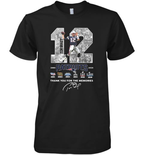 12 Tom Brady Patriots 2000 2020 Thank You For The Memories Signature Premium Men's T-Shirt