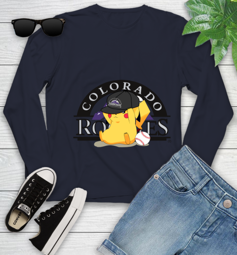 MLB Pikachu Baseball Sports Colorado Rockies Youth Long Sleeve 3