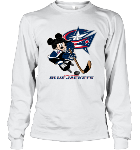 NHL Columbus Blue Jackets Mickey Mouse Disney Hockey T Shirt Long Sleeve T- Shirt