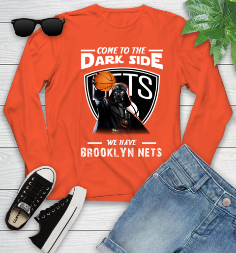 NBA Come To The Dark Side We Have Brooklyn Nets Star Wars Darth Vader Basketball Youth Long Sleeve 3