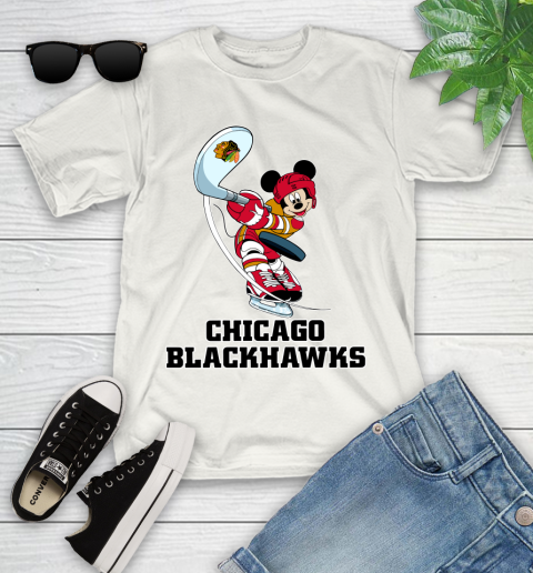 NHL Hockey Chicago Blackhawks Cheerful Mickey Mouse Shirt Youth T-Shirt 2